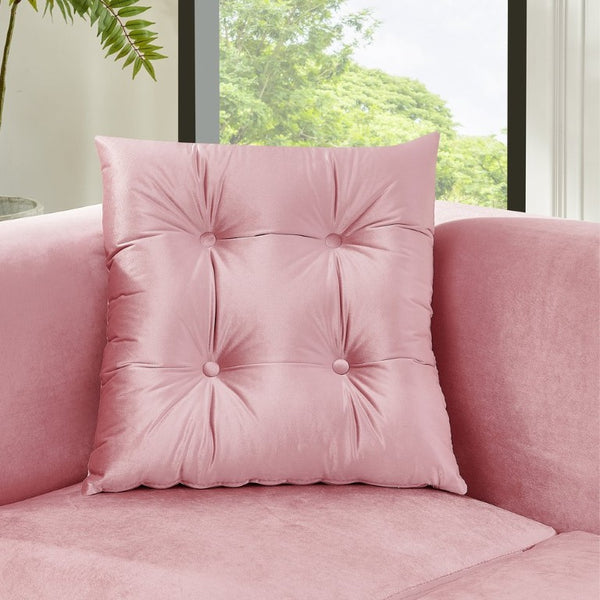 English Elm 82.3 Inch Italian Velvet Three Seat Sofa with Gold Metal Legs and Two Throw Pillows 2PC Set Pink W1191S00187