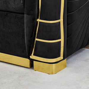 English Elm 82.3 Inch Italian Velvet Three Seat Sofa with Gold Metal Legs and Two Throw Pillows 2PC Set Black W1191S00189