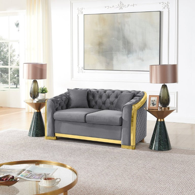 English Elm Luxury Velvet Chesterfield Loveseat with Gold Steel Trim and Tufted Curved Arms W1191S00195