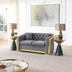 English Elm Luxury Velvet Chesterfield Loveseat with Gold Steel Trim and Tufted Curved Arms W1191S00195