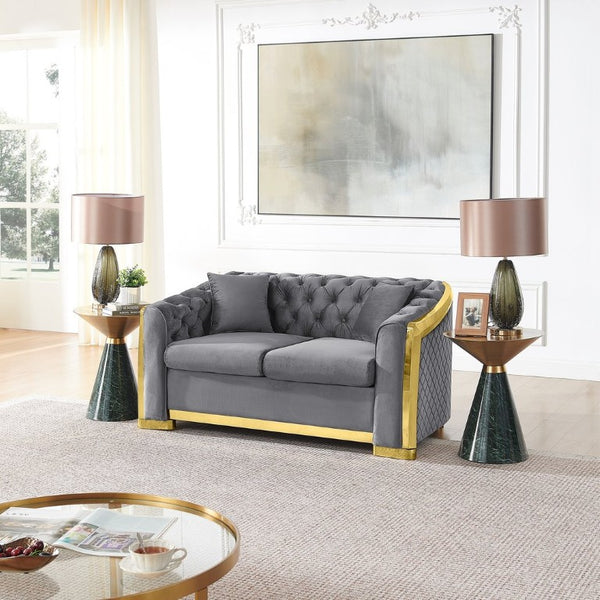 English Elm Luxury Velvet Chesterfield Loveseat with Gold Steel Trim and Tufted Curved Arms W1191S00195
