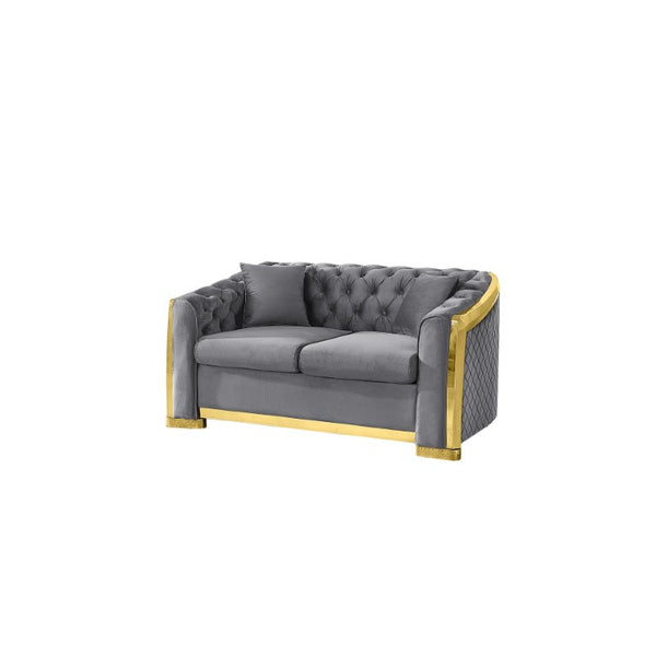 English Elm Luxury Velvet Chesterfield Loveseat with Gold Steel Trim and Tufted Curved Arms W1191S00195
