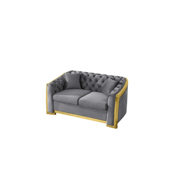English Elm Luxury Velvet Chesterfield Loveseat with Gold Steel Trim and Tufted Curved Arms W1191S00195