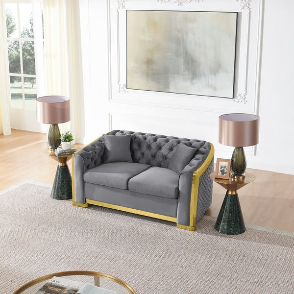 English Elm Luxury Velvet Chesterfield Loveseat with Gold Steel Trim and Tufted Curved Arms W1191S00195