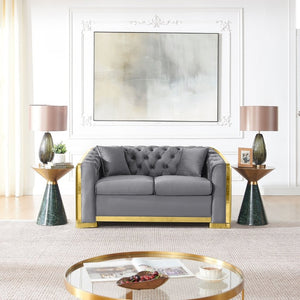 English Elm Luxury Velvet Chesterfield Loveseat with Gold Steel Trim and Tufted Curved Arms W1191S00195