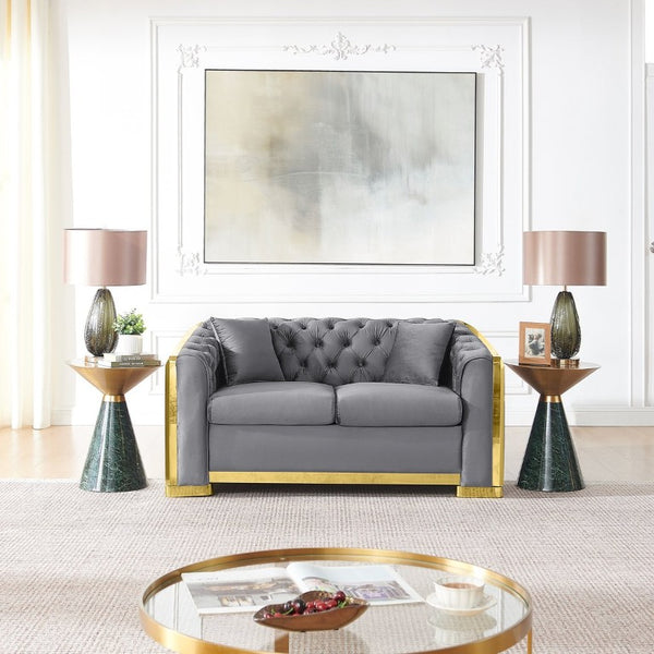 English Elm Luxury Velvet Chesterfield Loveseat with Gold Steel Trim and Tufted Curved Arms W1191S00195