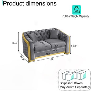 English Elm Luxury Velvet Chesterfield Loveseat with Gold Steel Trim and Tufted Curved Arms W1191S00195
