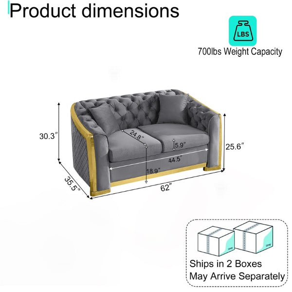 English Elm Luxury Velvet Chesterfield Loveseat with Gold Steel Trim and Tufted Curved Arms W1191S00195