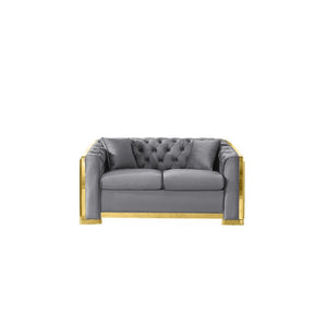 English Elm Luxury Velvet Chesterfield Loveseat with Gold Steel Trim and Tufted Curved Arms W1191S00195