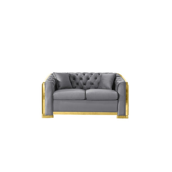 English Elm Luxury Velvet Chesterfield Loveseat with Gold Steel Trim and Tufted Curved Arms W1191S00195