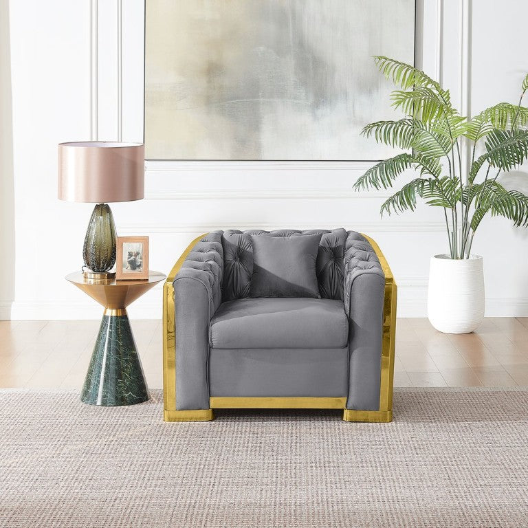 English Elm Luxury Velvet Tufted Chesterfield Accent Chair with Gold Steel Trim for Living Room W1191S00197
