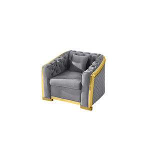 English Elm Luxury Velvet Tufted Chesterfield Accent Chair with Gold Steel Trim for Living Room W1191S00197