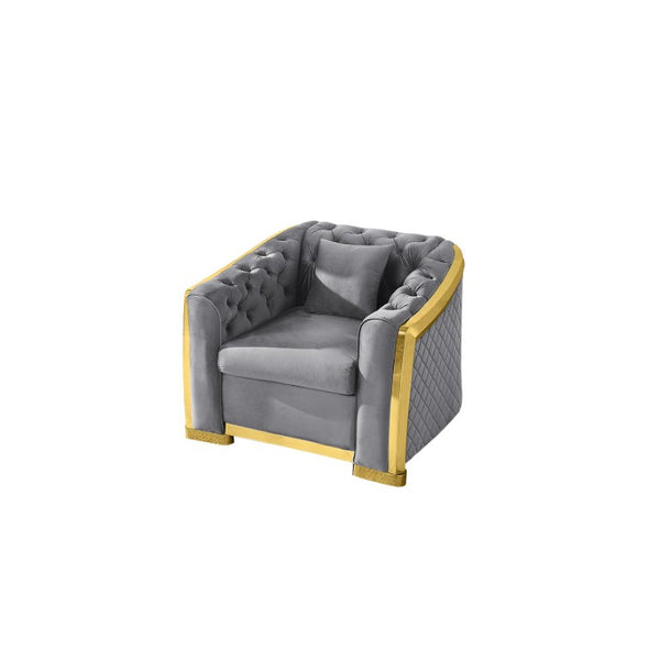 English Elm Luxury Velvet Tufted Chesterfield Accent Chair with Gold Steel Trim for Living Room W1191S00197
