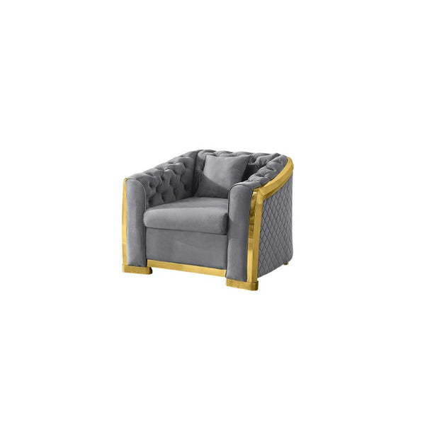 English Elm Luxury Velvet Tufted Chesterfield Accent Chair with Gold Steel Trim for Living Room W1191S00197
