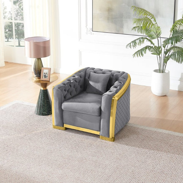 English Elm Luxury Velvet Tufted Chesterfield Accent Chair with Gold Steel Trim for Living Room W1191S00197