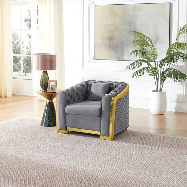 English Elm Luxury Velvet Tufted Chesterfield Accent Chair with Gold Steel Trim for Living Room W1191S00197