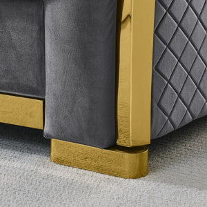 English Elm Luxury Velvet Tufted Chesterfield Accent Chair with Gold Steel Trim for Living Room W1191S00197