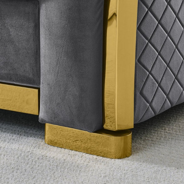 English Elm Luxury Velvet Tufted Chesterfield Accent Chair with Gold Steel Trim for Living Room W1191S00197