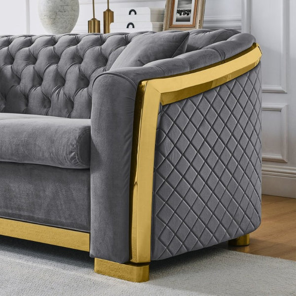 English Elm Luxury Velvet Tufted Chesterfield Accent Chair with Gold Steel Trim for Living Room W1191S00197