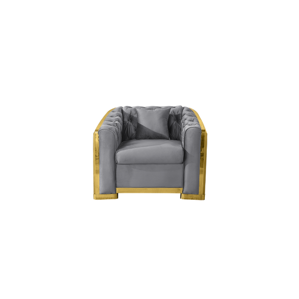 English Elm Luxury Velvet Tufted Chesterfield Accent Chair with Gold Steel Trim for Living Room W1191S00197