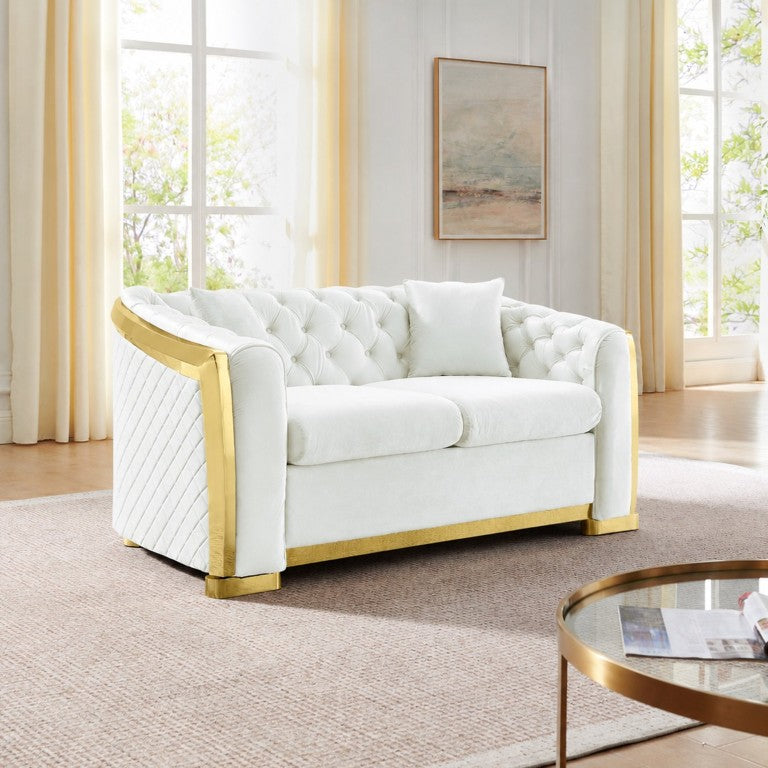 English Elm Luxury Velvet Chesterfield Loveseat with Button Tufting and Gold Steel Trim for Living Room W1191S00211