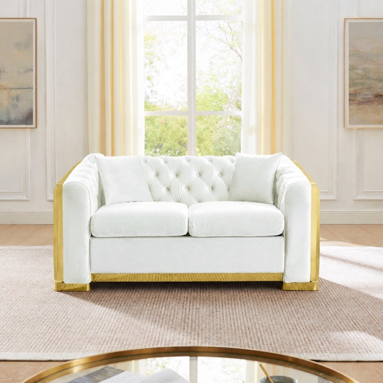 English Elm Luxury Velvet Chesterfield Loveseat with Button Tufting and Gold Steel Trim for Living Room W1191S00211