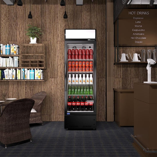 English Elm Commercial Single Door Retail Merchandiser Cooler with LED Lighting and Defogging Glass W1192P222644
