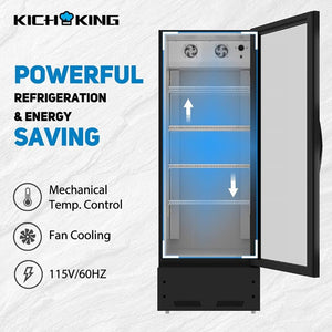 English Elm Commercial Glass Door Beverage Cooler 8 Cu Ft LED Lit Reach in Merchandiser Fridge W1192P222660