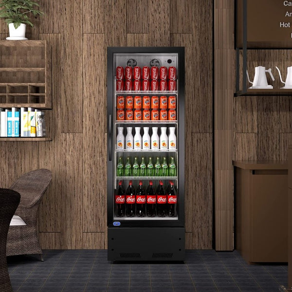 English Elm Commercial Glass Door Beverage Cooler 8 Cu Ft LED Lit Reach in Merchandiser Fridge W1192P222660