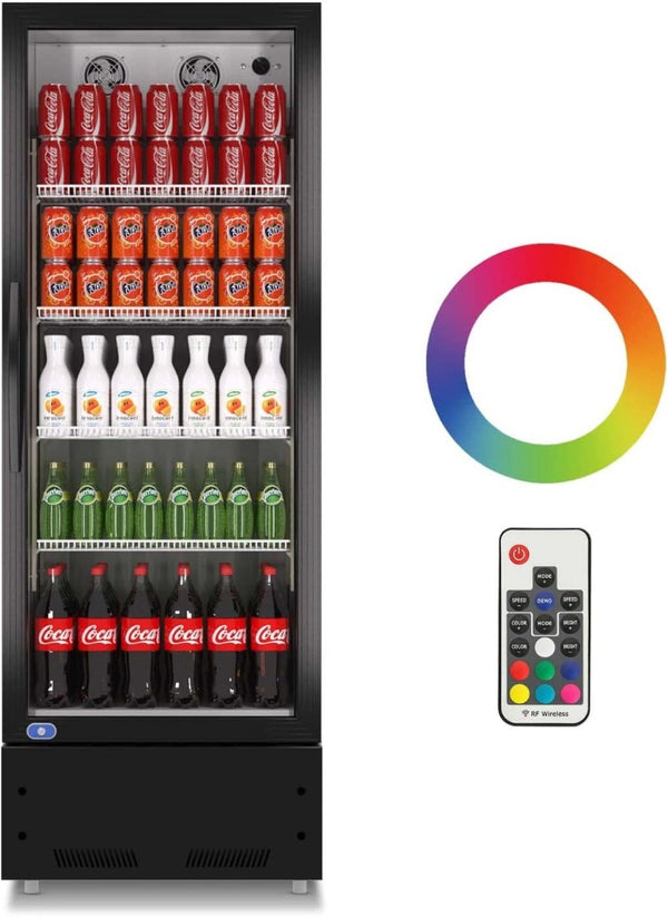 English Elm Commercial Glass Door Beverage Cooler 8 Cu Ft LED Lit Reach in Merchandiser Fridge W1192P222660
