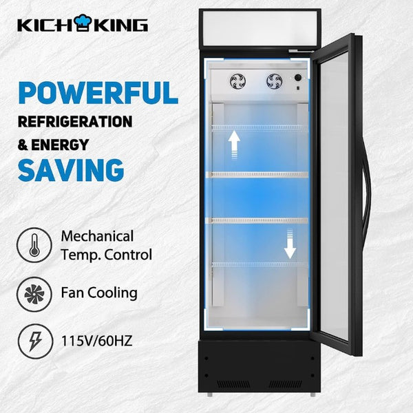 English Elm Refrigeration Single Glass Door Upright Beverage Cooler with LED Lighting and ETL Approval W1192P222701