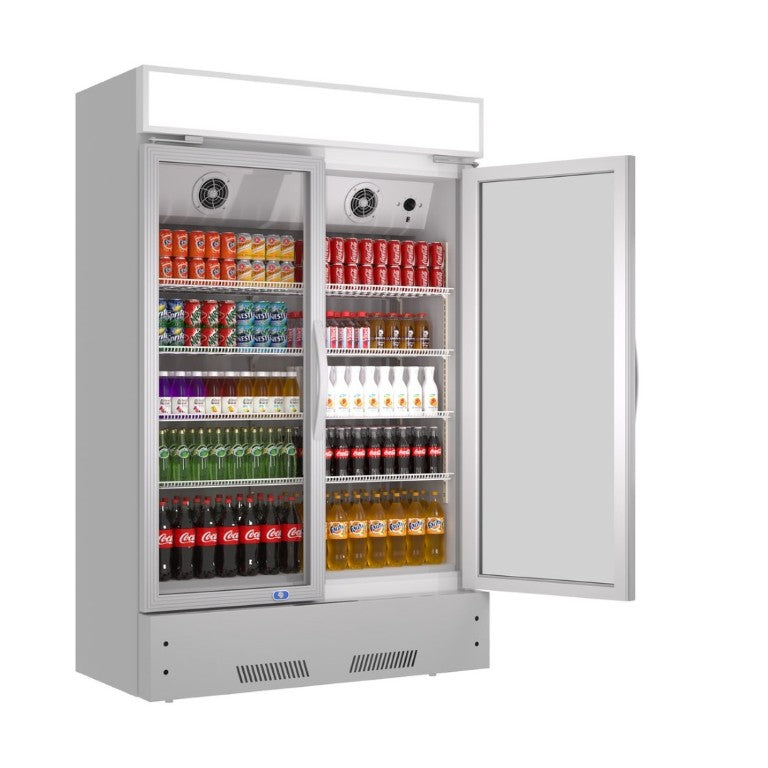 English Elm Commercial Two Door Glass Reach in Refrigerator with LED Lighting and 17 Cu Ft Cap W1192P222744