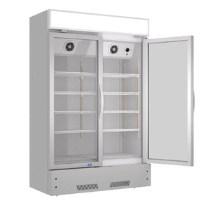 English Elm Commercial Two Door Glass Reach in Refrigerator with LED Lighting and 17 Cu Ft Cap W1192P222744