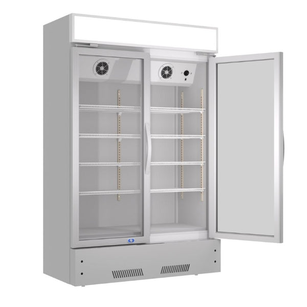 English Elm Commercial Two Door Glass Reach in Refrigerator with LED Lighting and 17 Cu Ft Cap W1192P222744