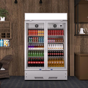 English Elm Commercial Two Door Glass Reach in Refrigerator with LED Lighting and 17 Cu Ft Cap W1192P222744