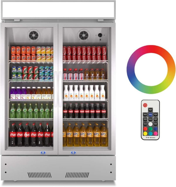 English Elm Commercial Two Door Glass Reach in Refrigerator with LED Lighting and 17 Cu Ft Cap W1192P222744