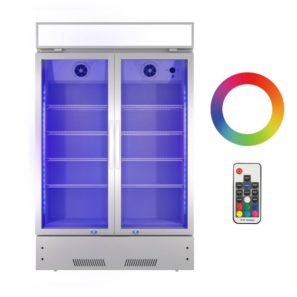 English Elm Commercial Two Door Glass Reach in Refrigerator with LED Lighting and 17 Cu Ft Cap W1192P222744