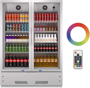 English Elm Commercial Upright Glass Door Beverage Cooler with LED Lighting for Retail Use W1192P222768