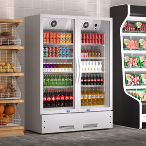 English Elm Commercial Upright Glass Door Beverage Cooler with LED Lighting for Retail Use W1192P222768