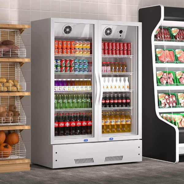 English Elm Commercial Upright Glass Door Beverage Cooler with LED Lighting for Retail Use W1192P222768