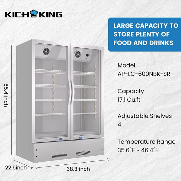 English Elm Commercial Upright Glass Door Beverage Cooler with LED Lighting for Retail Use W1192P222768
