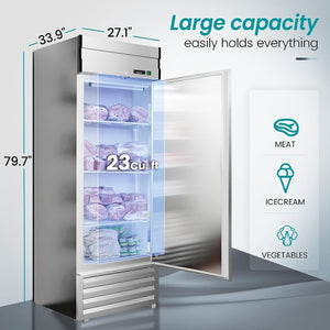 English Elm 27W Stainless Reach-In Commercial Freezer 23 Cu Ft Smart Digital Thermostat LED W1192P247951