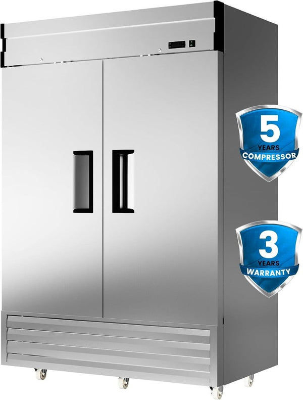 English Elm 2 Door Stainless Steel Commercial Reach in Refrigerator 49 Cu Ft Six Shelf LED W1192P248456