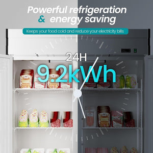 English Elm 2 Door Stainless Steel Commercial Reach in Refrigerator 49 Cu Ft Six Shelf LED W1192P248456