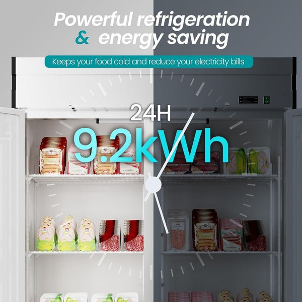 English Elm 2 Door Stainless Steel Commercial Reach in Refrigerator 49 Cu Ft Six Shelf LED W1192P248456
