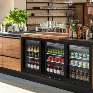 English Elm 11.4 Cu Ft Commercial Back Bar Cooler with Triple Glass Sliding Doors and LED Display W1192P248474