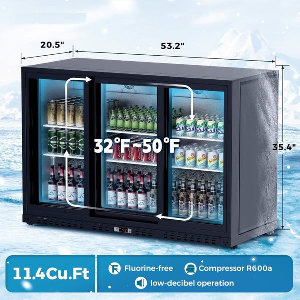 English Elm 11.4 Cu Ft Commercial Back Bar Cooler with Triple Glass Sliding Doors and LED Display W1192P248474