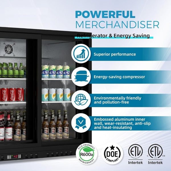English Elm 11.4 Cu Ft Commercial Back Bar Cooler with Triple Glass Sliding Doors and LED Display W1192P248474