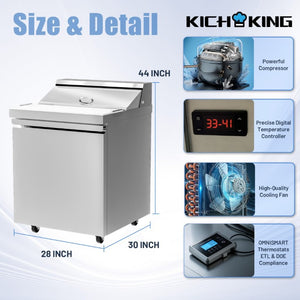 English Elm 27 Inch Stainless Steel Sandwich Prep Refrigerator Fan Cooled with Board and 8 Pans W1192P262166
