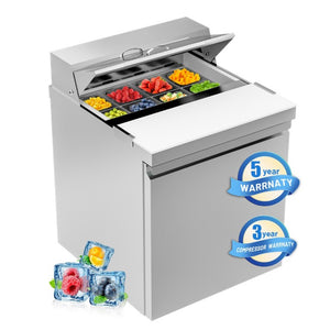 English Elm 27 Inch Stainless Steel Sandwich Prep Refrigerator Fan Cooled with Board and 8 Pans W1192P262166